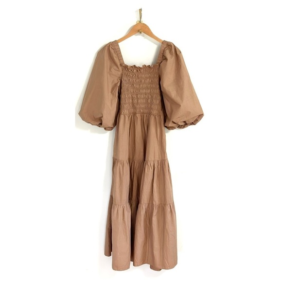 NWT SEA New York Midi Smocked Puff-Sleeve Claudine Dress - Picture 2 of 7